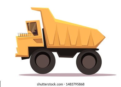 Dump truck flat vector illustration. Mining industry transport. Transportation vehicle. Industrial, construction equipment. Shipping and carrying transport. Auto for cargo shipment