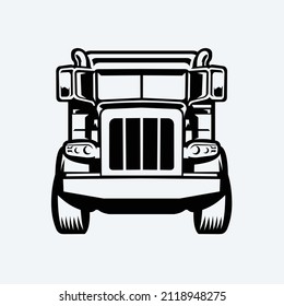 Dump truck front view silhouette vector isolated illustration