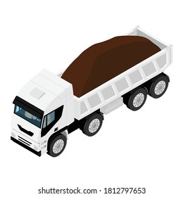 Dump LKW voll von Boden einzeln auf weißem Hintergrund. Isometrische Sicht