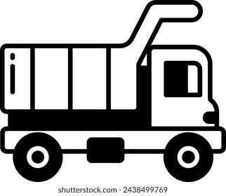 Ilustración de vector de línea y glifo de camión volquete