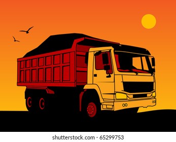 Dump truck hand draw color illustration, vector