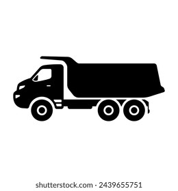Dump truck icon. Black silhouette. Side view. Vector simple flat graphic illustration. Isolated object on a white background. Isolate.