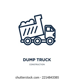 dump truck icon from construction collection. Thin linear dump truck, truck, vehicle outline icon isolated on white background. Line vector dump truck sign, symbol for web and mobile