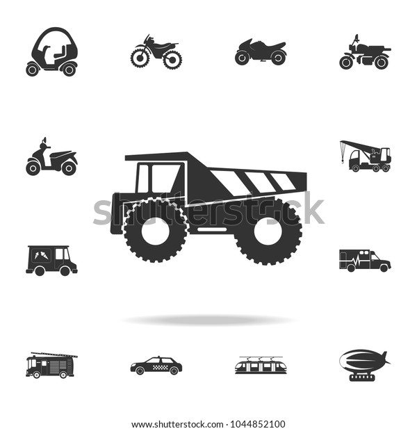 Dump truck icon.\
Detailed set of transport icons. Premium quality graphic design.\
One of the collection icons for websites, web design, mobile app on\
white background