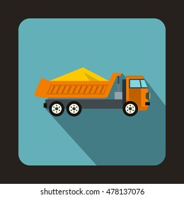 Dump truck icon in flat style isolated with long shadow