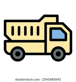 Dump Truck Icon Heavy Duty Vehicle in Flat Line Color Style