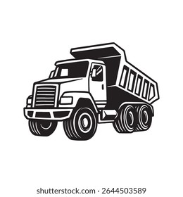 Ícone de caminhão de descarga, Ilustração de caminhão de ponta de serviço pesado, Caminhão de descarga de construção, Outline Hauler Vehicle Art