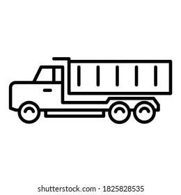 Dump truck icon. Isolated vector of construction equipment. 
Heavy equipment vehicles. Illustration of outline icon on white background. 
Perfect use for icons, web, patterns, designs, etc.