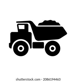Dump truck icon. Large quarry transport. Black silhouette. Side view. Vector simple flat graphic illustration. The isolated object on a white background. Isolate.