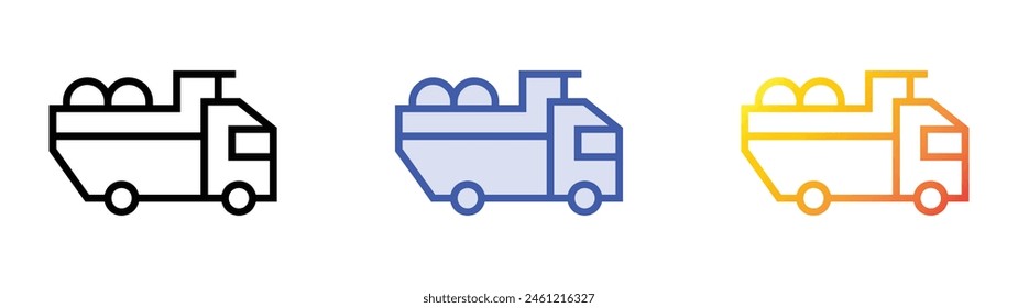 icono de camión volquete. Diseño de estilo de relleno lineal, azul y degradado aislado sobre fondo blanco