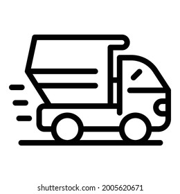 Dump truck icon. Outline dump truck vector icon for web design isolated on white background