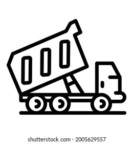 Dump truck icon. Outline dump truck vector icon for web design isolated on white background