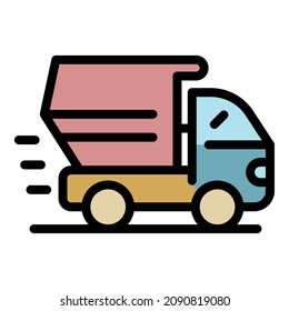 Dump truck icon. Outline dump truck vector icon color flat isolated