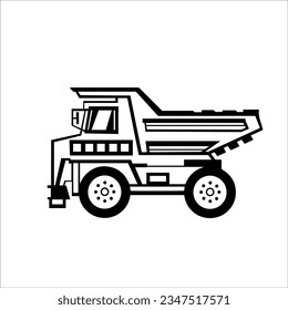 Dump LKW Symbol. Seitenansicht. Vektorgrafik-Flachbild-Illustration. Das einzelne Objekt auf weißem Hintergrund. Isolieren.