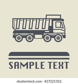 Dump truck icon or sign, vector illustration