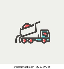 Dump truck icon thin line for web and mobile, modern minimalistic flat design. Vector icon with dark grey outline and offset colour on light grey background.