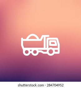Dump truck icon thin line for web and mobile, modern minimalistic flat design. Vector white icon on gradient mesh background.