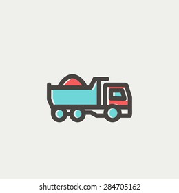Línea delgada del icono del camión volcado para el diseño web y móvil, minimalista moderno y plano. Icono del vector con contorno gris oscuro y color de desplazamiento en fondo gris claro.