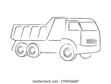 Dump truck icon. Vector sketch on white background.