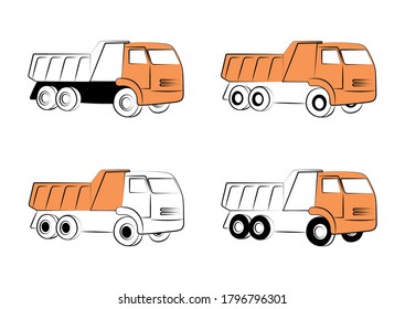 Dump truck icons set. Simple line element . Kamaz symbol for templates, web design and infographics.Vector sketch on white background.
