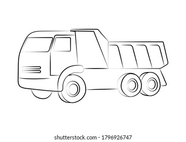 Dump truck icons set. Simple line element . Kamaz symbol for templates, web design and infographics.Vector sketch on white background.