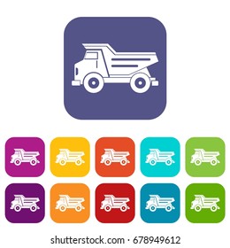 Dump truck icons set vector illustration in flat style In colors red, blue, green and other