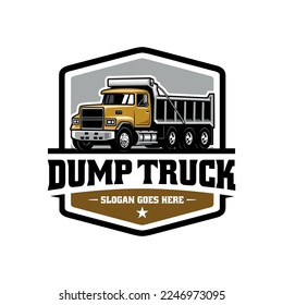 dump truck illustration logo vector in emblem style
