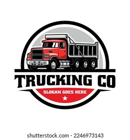 dump truck illustration logo vector in emblem style