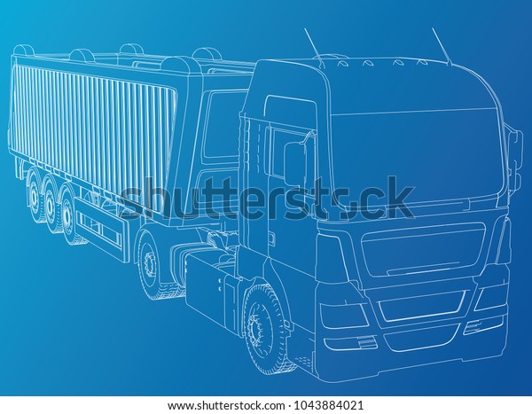 Dump truck. Isolated. Created illustration of\
3d. Wire-frame