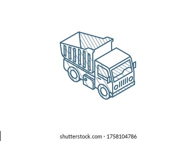 Dump Truck Isometric Icon. 3d Vector Illustration. Isolated Line Art Technical Drawing. Editable Stroke