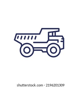 icono de la línea del camión de descarga, maquinaria pesada