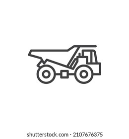 Volcar icono de línea de camión. signo de estilo lineal para concepto móvil y diseño web. Icono del vector del contorno del vehículo de construcción. Símbolo, ilustración del logotipo. Gráficos vectoriales