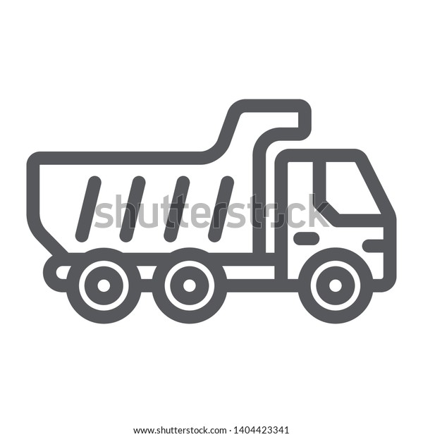 Dump truck line icon, transport and automobile,\
tipper truck sign, vector graphics, a linear pattern on a white\
background, eps 10.