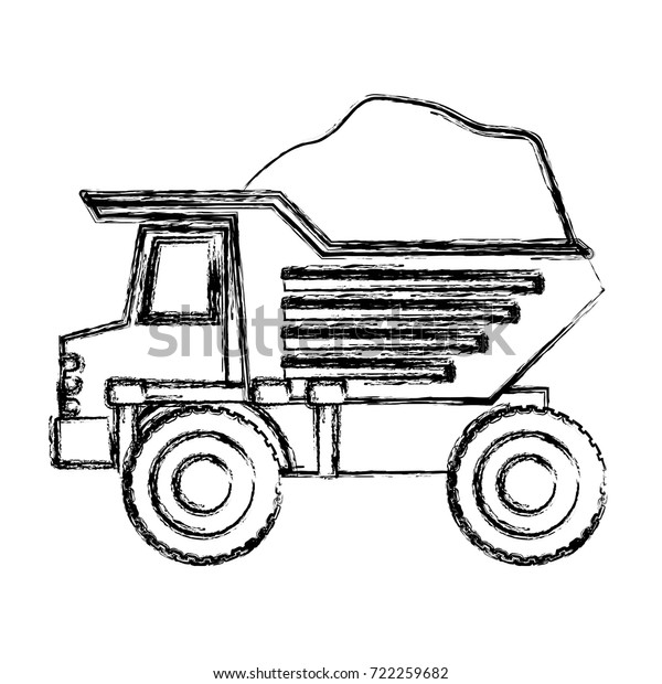 dump truck with load in monochrome blurred\
silhouette vector\
illustration