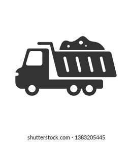 dump truck loaded with soil vector icon isolated on white background. tip truck flat icon for web, mobile and user interface design