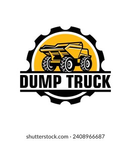 Dump Truck Logo Design. With Gear Frame. Vector illustration