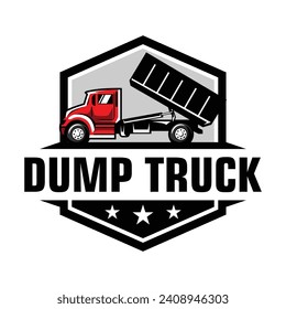 Dump Truck Logo Design. Mit Hexagon-Rahmen und Sternen unten. Vektorgrafik