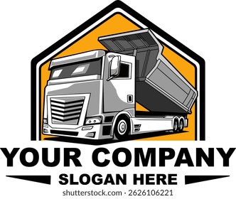 Dump truck logo design vector template. Dump Truck Unloading illustration.