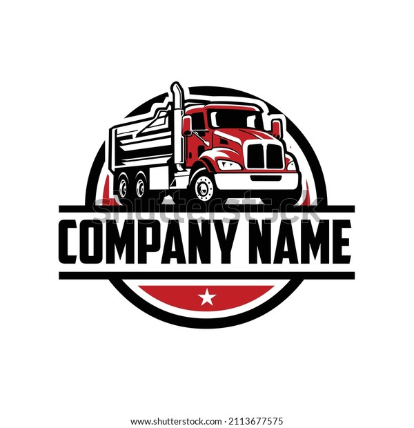 Dump truck logo industry.\
Tipper truck logo. Trucking company premium ready made logo\
template set vector isolated. Perfect logo for trucking and freight\
industry