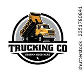 Dump truck logo vector for construction company. Vehicle equipment template vector illustration