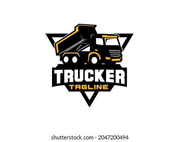 Dump truck logo vector for construction company. Heavy equipment template vector illustration for your brand.