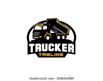Dump truck logo vector for construction company. Heavy equipment template vector illustration for your brand.