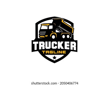 Dump truck logo vector for construction company. Heavy equipment template vector illustration for your brand.