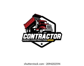 Dump truck logo vector for construction company. Heavy equipment template vector illustration for your brand.