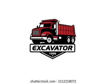 Dump truck logo vector for construction company. Vehicle equipment template vector illustration for your brand.