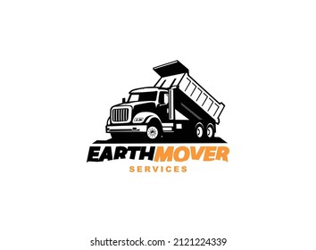 Vector de logotipo de camión volcado para la empresa de construcción. Ilustración vectorial de la plantilla de equipo pesado para su marca.