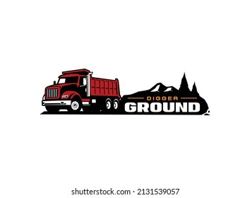 Dump truck logo vector for construction company. Heavy equipment template vector illustration for your brand