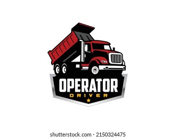 Dump truck logo vector for construction company. Heavy equipment template vector illustration for your brand.