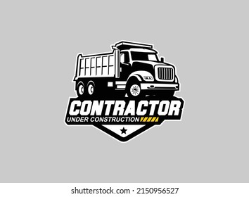 Dump truck logo vector for construction company. Heavy equipment template vector illustration for your brand.