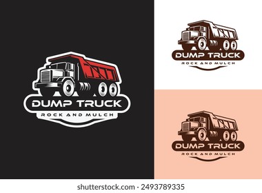 Dump truck logo vector for construction company. Vehicle equipment template vector illustration	